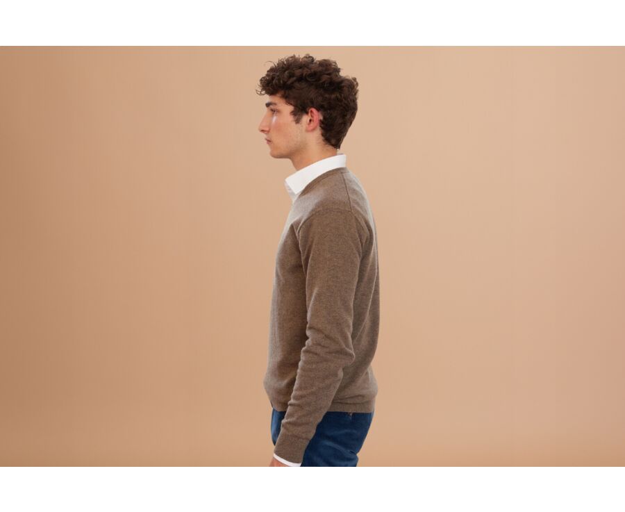 Pull col V homme laine Gris Taupe Chiné - ELIAN