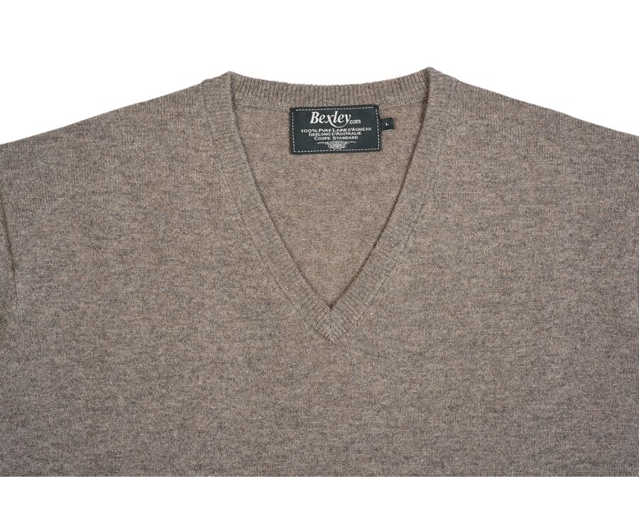 Pull col V homme laine Gris Taupe Chiné - ELIAN