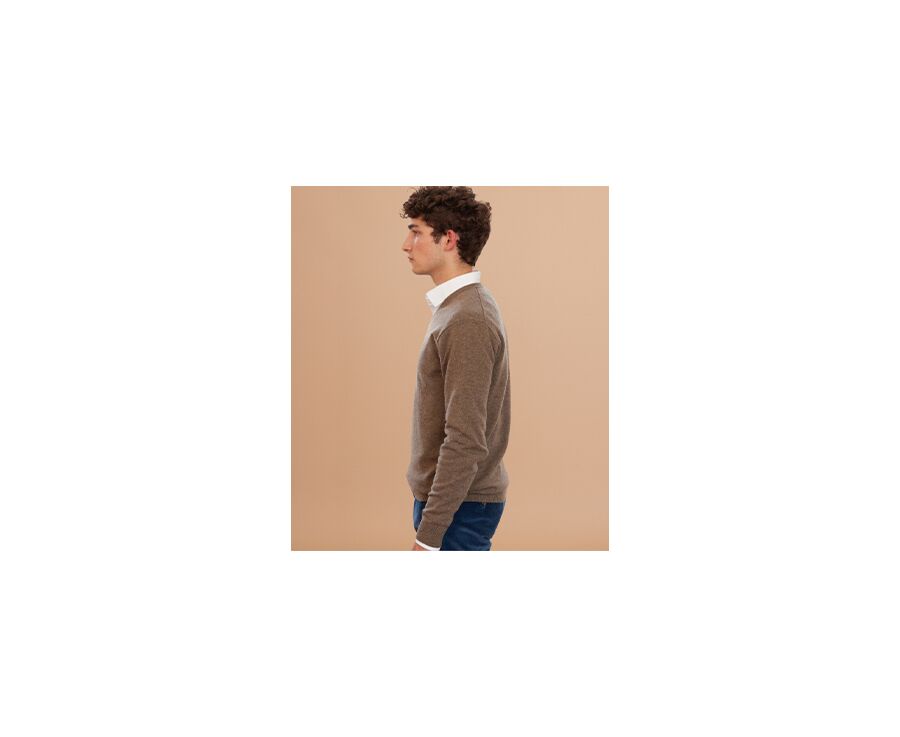 Pull col V homme laine Gris Taupe Chiné - ELIAN