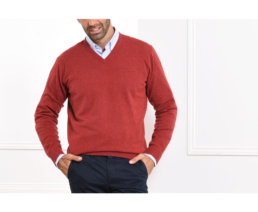 Pull col V homme laine Rouge Chiné - ELIAN