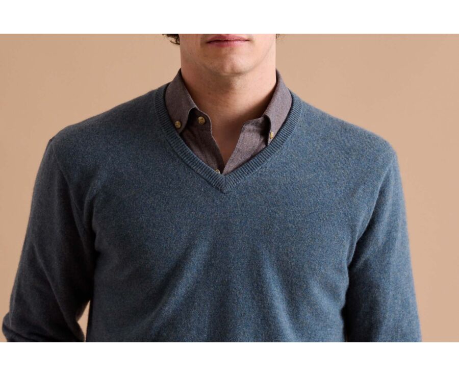 Pull homme laine col V Vert Chiné - ELIAN