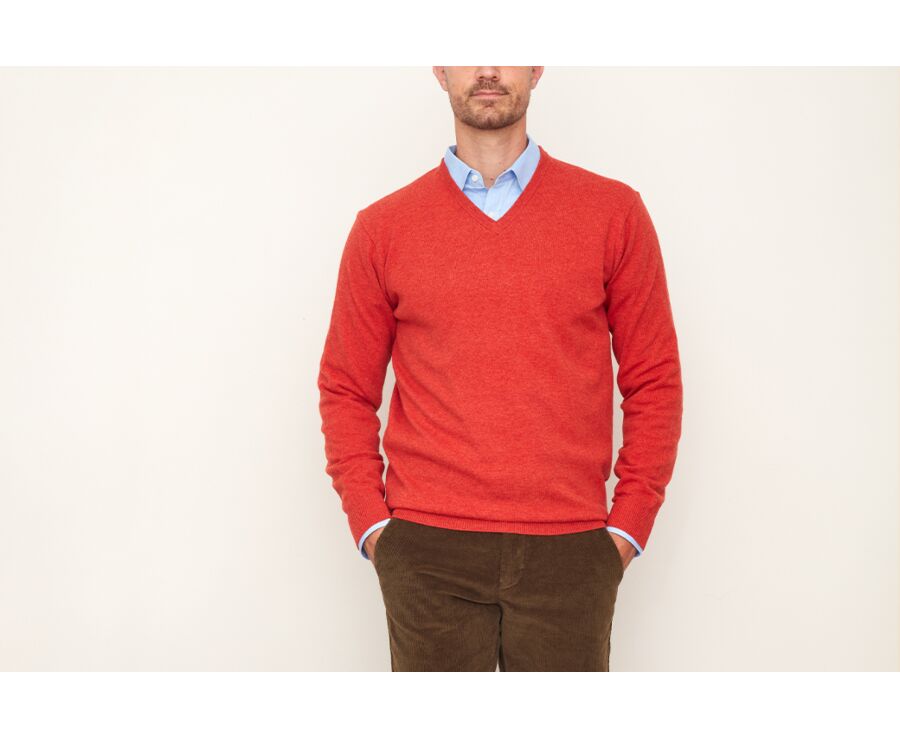 Pull homme laine col V Feu chiné - ELIAN