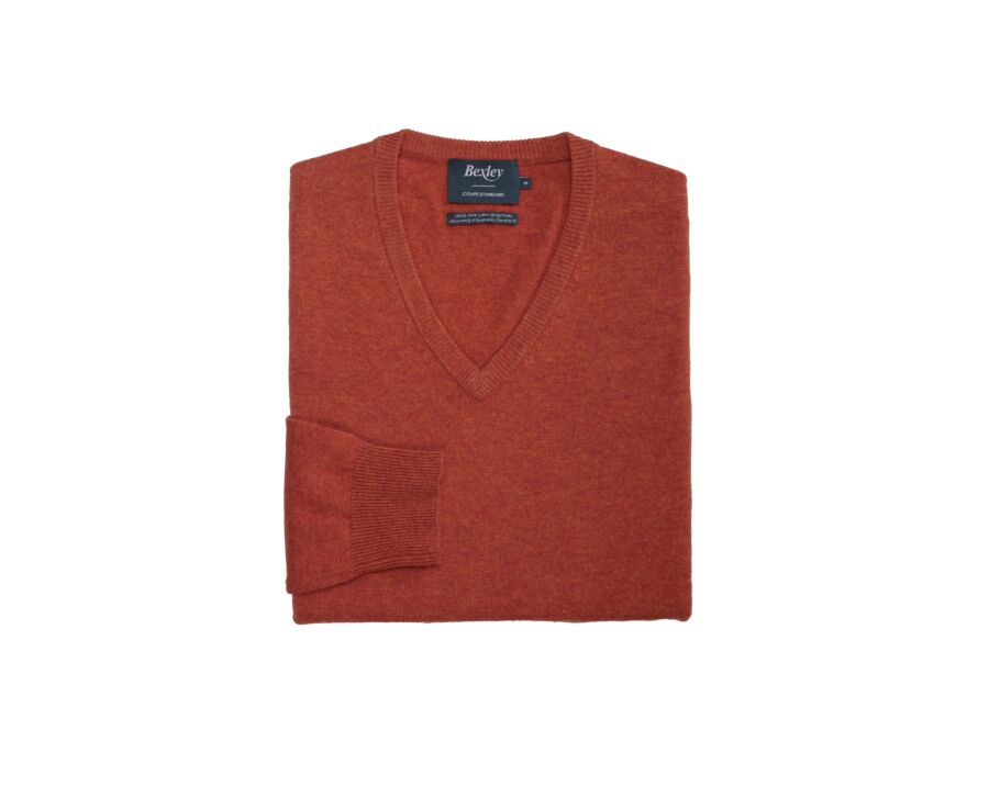 Pull col V homme laine Rouge Ambre - ELIAN