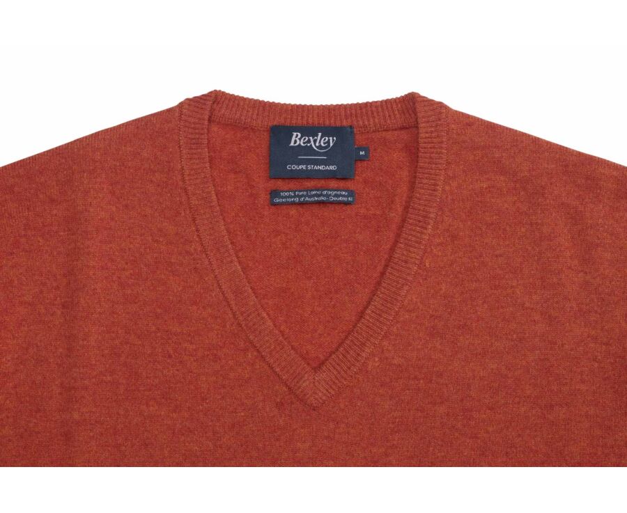 Pull col V homme laine Rouge Ambre - ELIAN