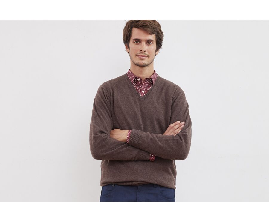 Pull col V homme laine Marron Brun - ELIAN