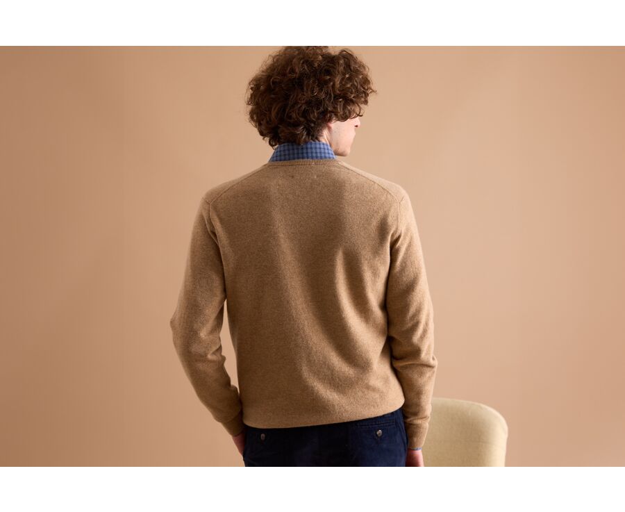 Pull homme laine col V Beige Foncé Chiné - ELIAN