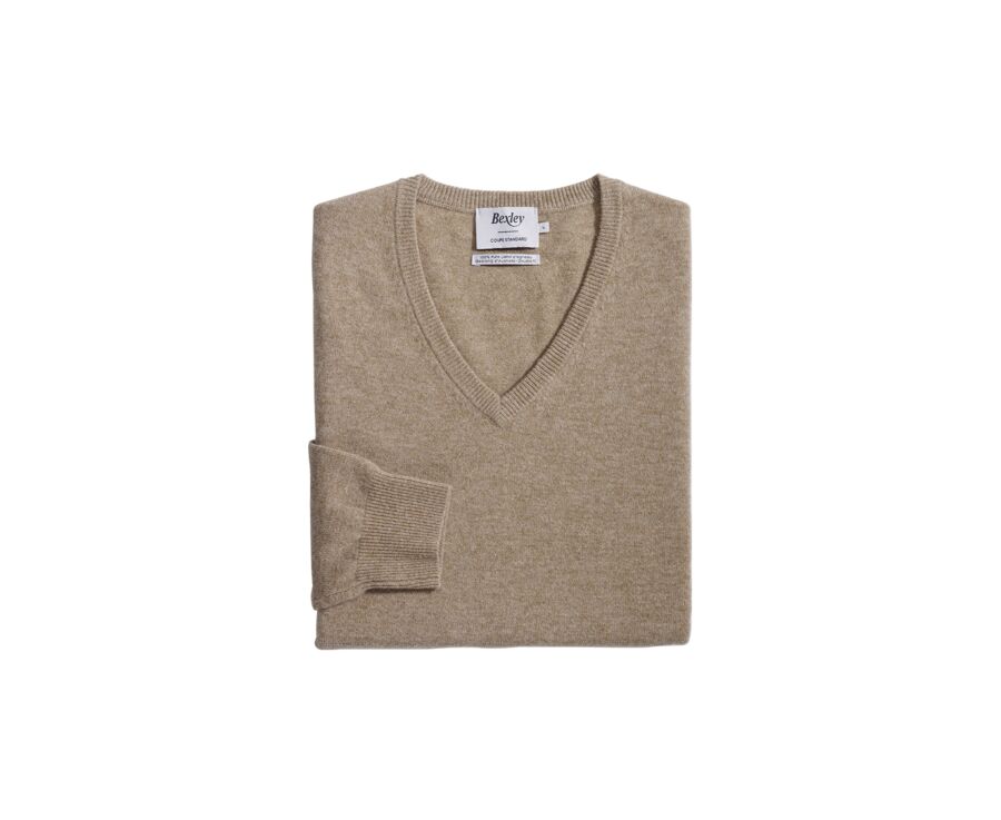 Pull homme laine col V Beige Foncé Chiné - ELIAN
