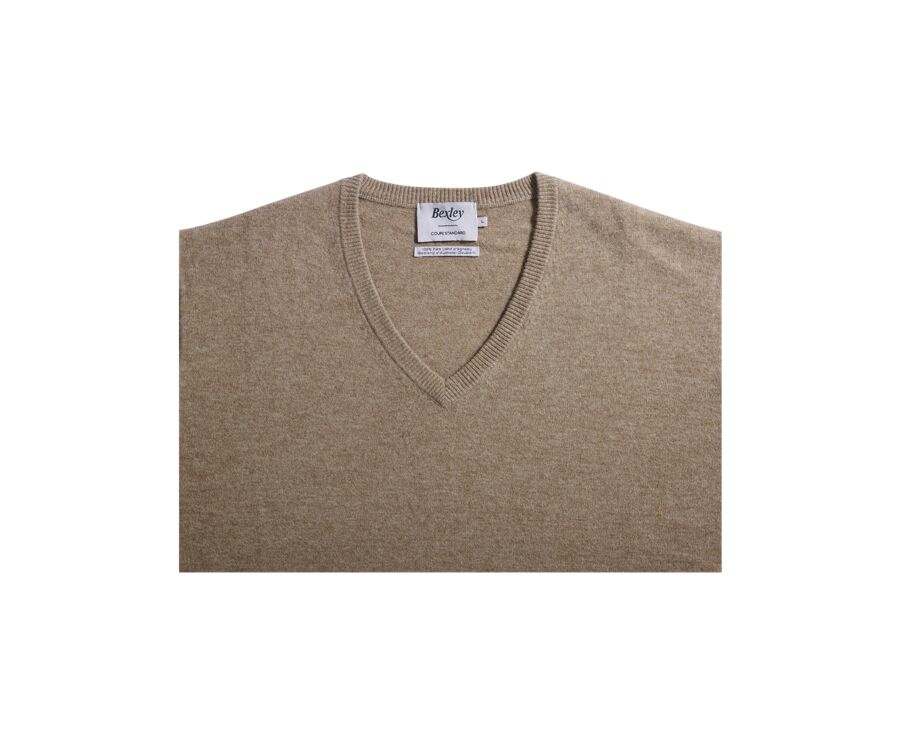 Pull homme laine col V Beige Foncé Chiné - ELIAN