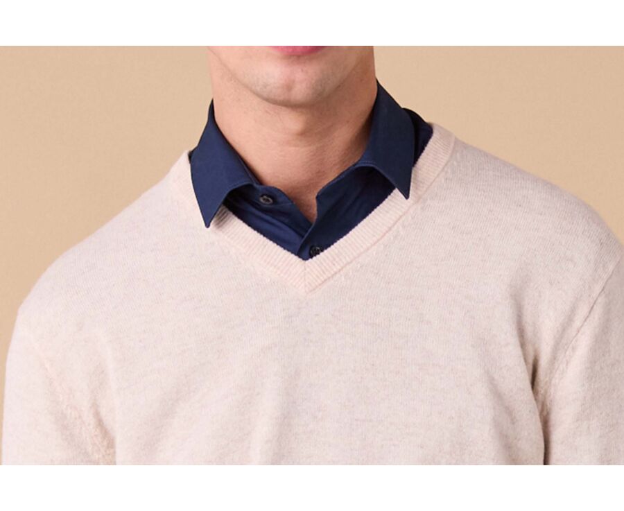 Pull homme laine col V - Beige Clair Chiné - ELIAN