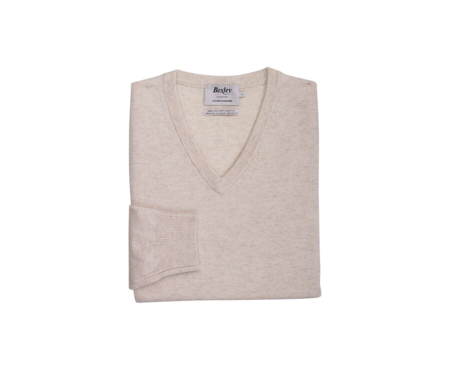 Pull homme laine col V - Beige Clair Chiné - ELIAN