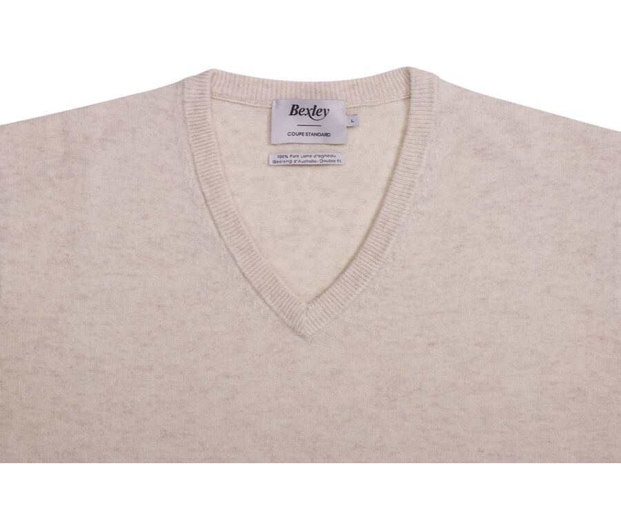 Pull homme laine col V - Beige Clair Chiné - ELIAN