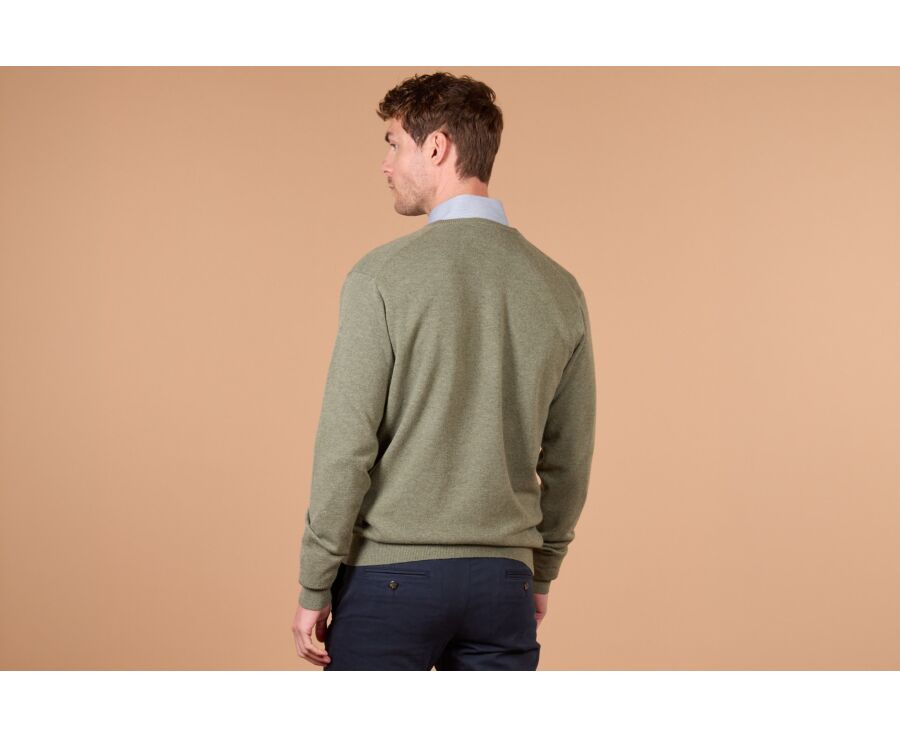 Pull homme col V eucalyptus chiné en laine d'agneau - ELIAN