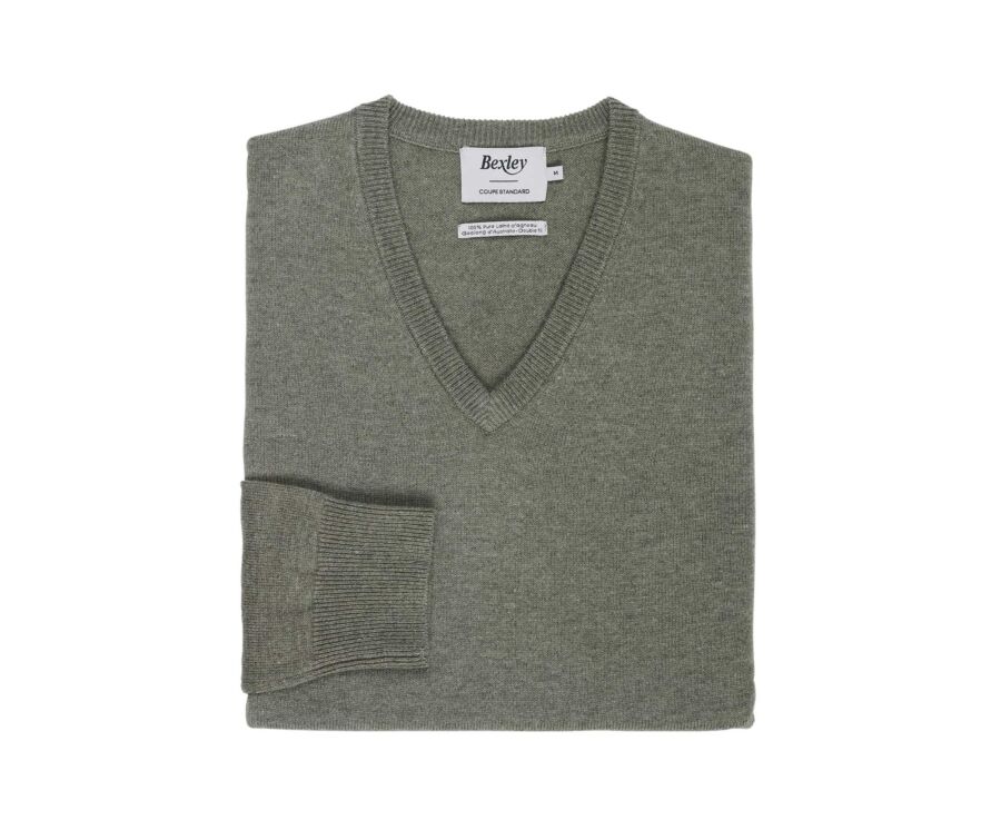 Pull homme col V eucalyptus chiné en laine d'agneau - ELIAN