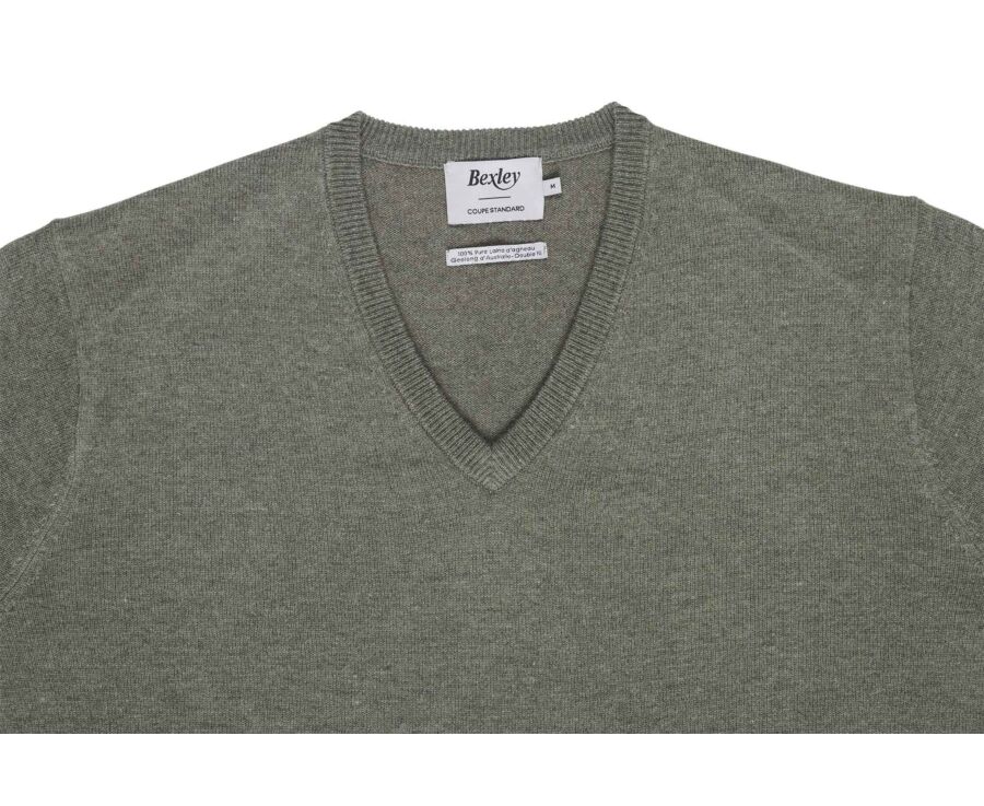 Pull homme col V eucalyptus chiné en laine d'agneau - ELIAN