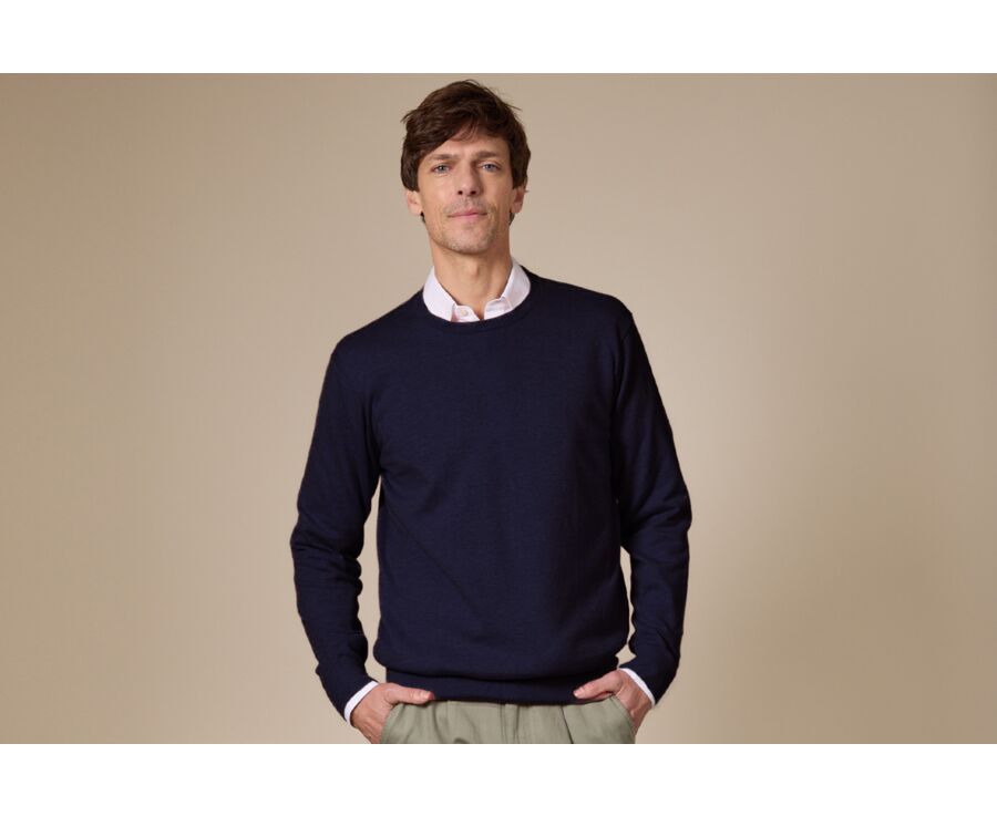 Pull fin homme coton bio/cachemire col rond Navy - VLADIMIR