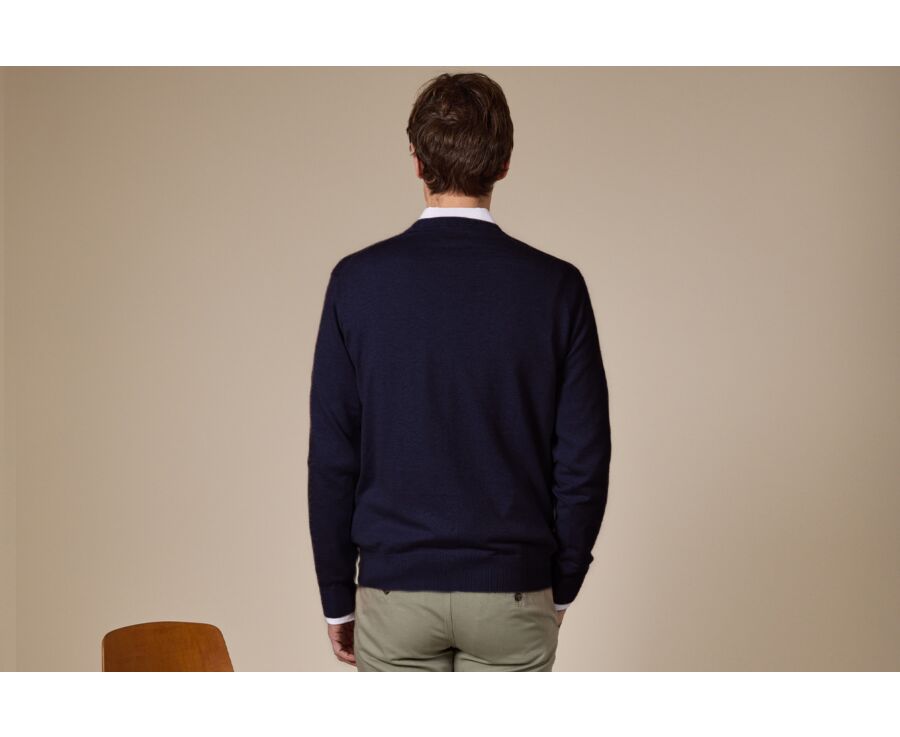 Pull fin homme coton bio/cachemire col rond Navy - VLADIMIR
