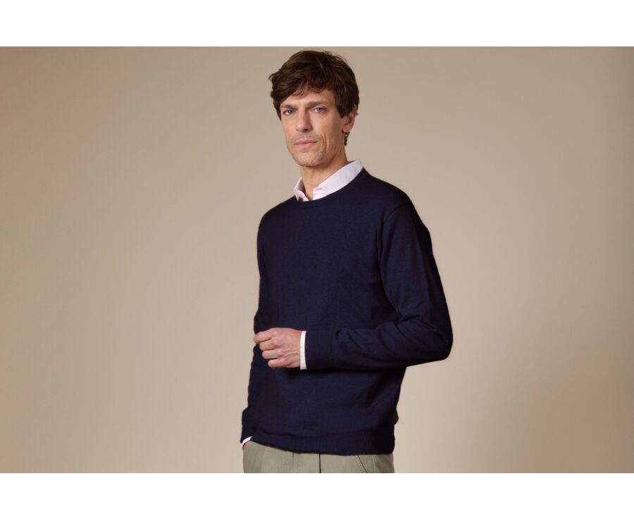 Pull fin homme coton bio/cachemire col rond Navy - VLADIMIR