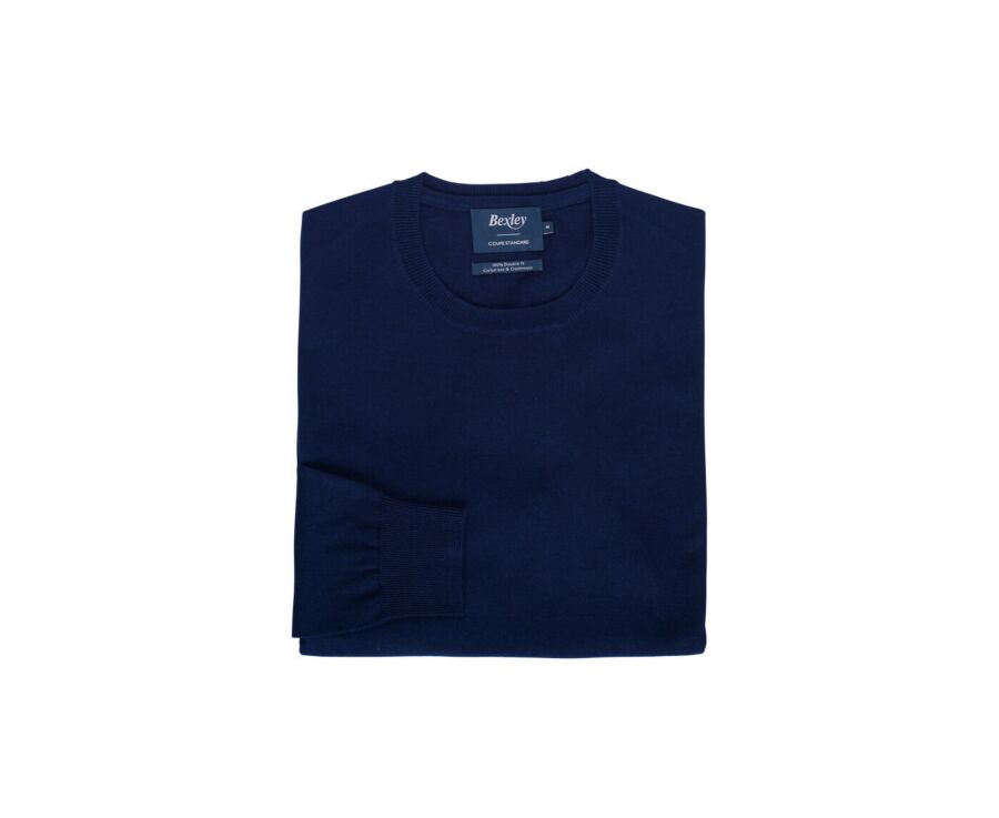 Pull fin homme coton bio/cachemire col rond Navy - VLADIMIR