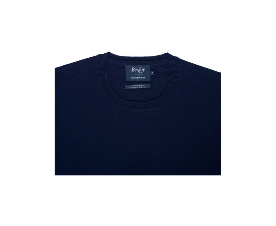 Pull fin homme coton Pima cachemire col rond Navy Vladimir Bexley