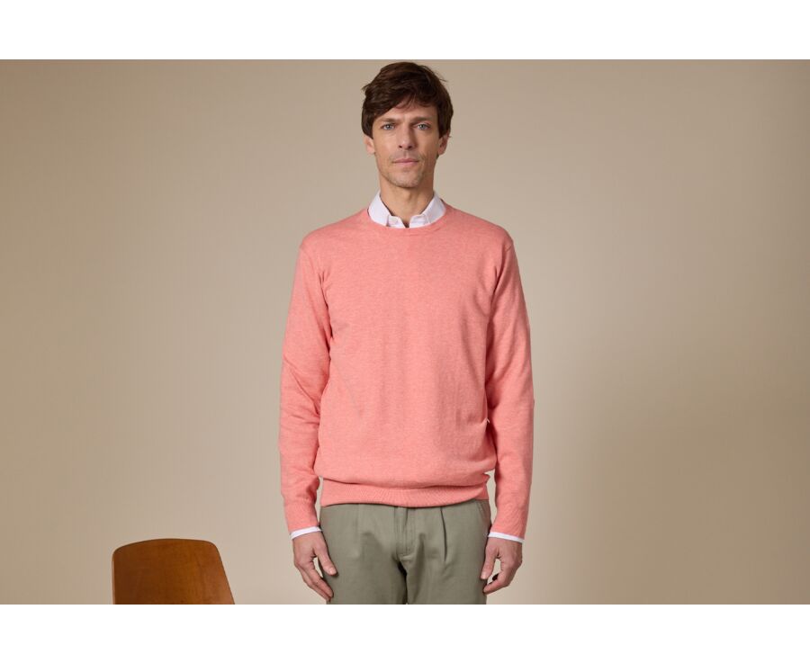 Pull col rond homme fin coton/cachemire Orange Chiné - VLADIMIR