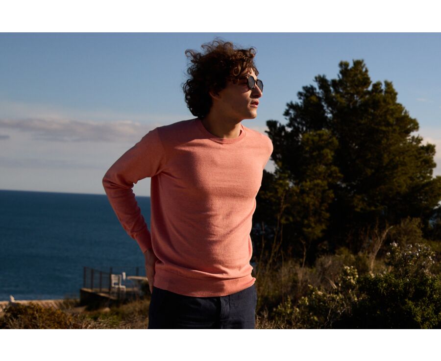 Pull col rond homme fin coton/cachemire Orange Chiné - VLADIMIR