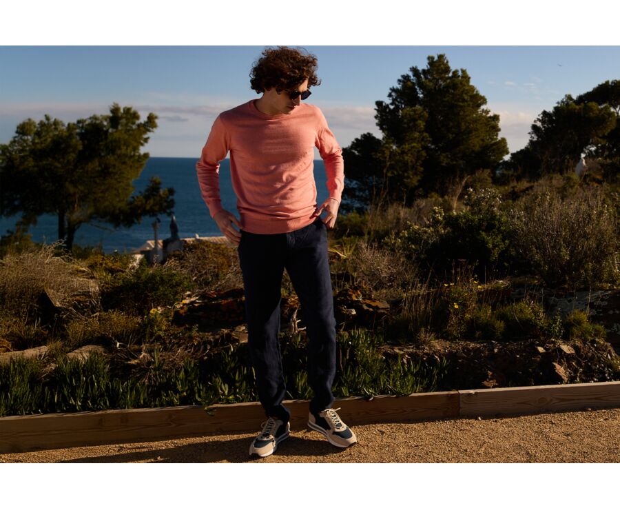 Pull col rond homme fin coton/cachemire Orange Chiné - VLADIMIR