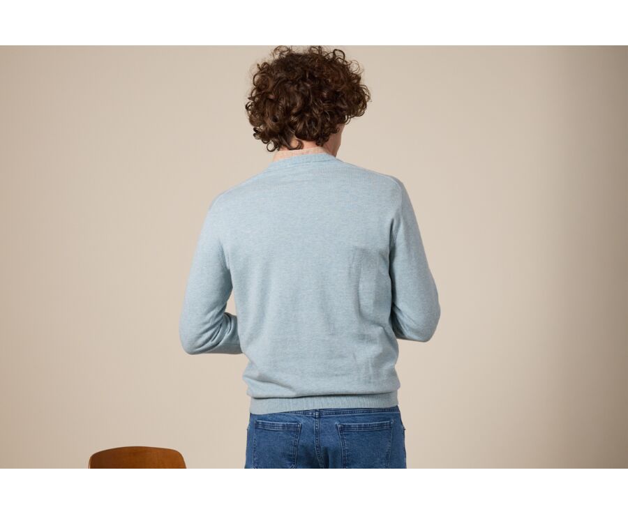 Pull col rond homme fin coton/cachemire Bleu Pastel - VLADIMIR