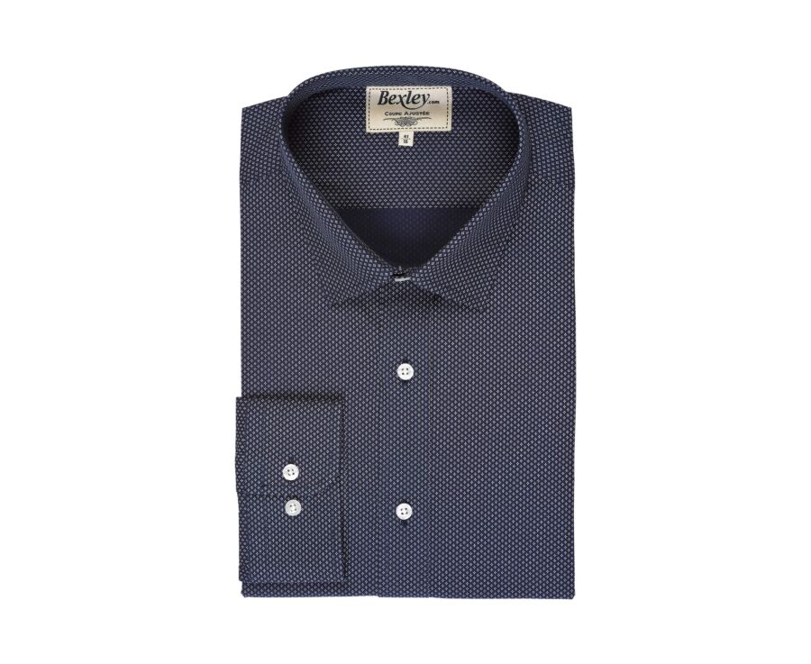 Chemise imprimée navy motifs beiges - Col français - ALPHONSE