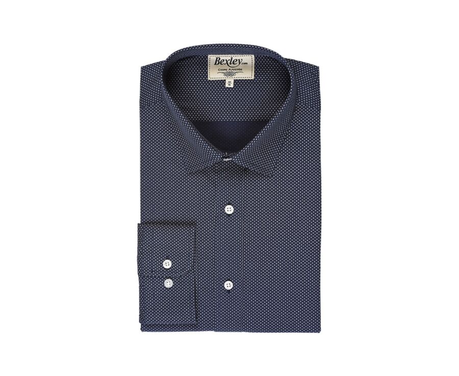 Chemise imprimée navy motifs beiges - Col français - ALPHONSE