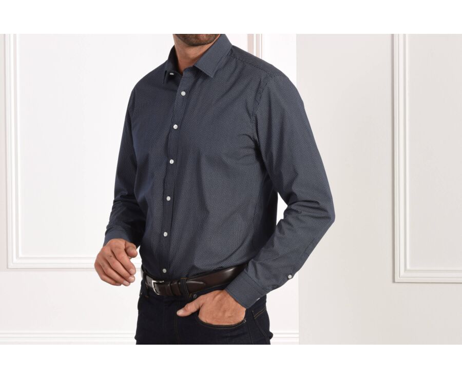 Chemise imprimée navy motifs beiges - Col français - ALPHONSE