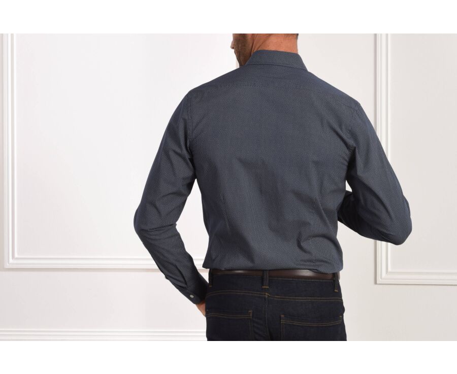 Chemise imprimée navy motifs beiges - Col français - ALPHONSE