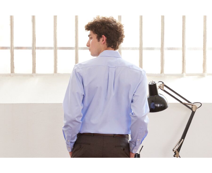 Chemise coton twill bleue - Col italien - CLAUDIO