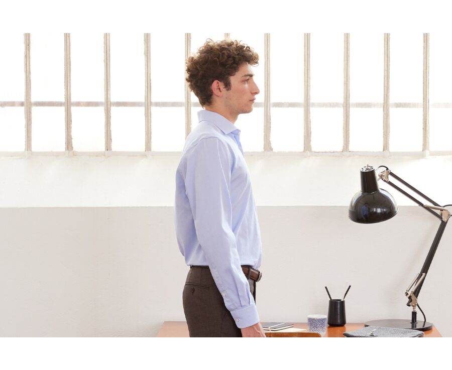 Chemise coton twill bleue - Col italien - CLAUDIO