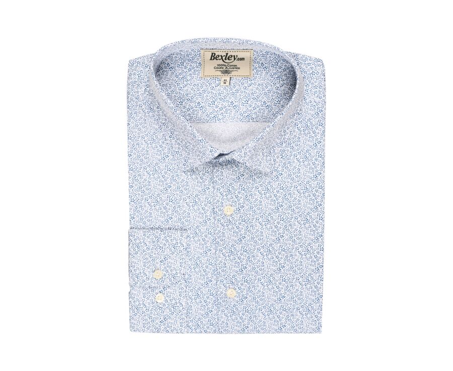 Chemise blanche à motifs bleus - Col français - MARIUS