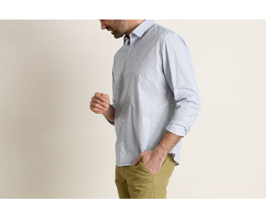 Chemise blanche à motifs bleus - Col français - MARIUS