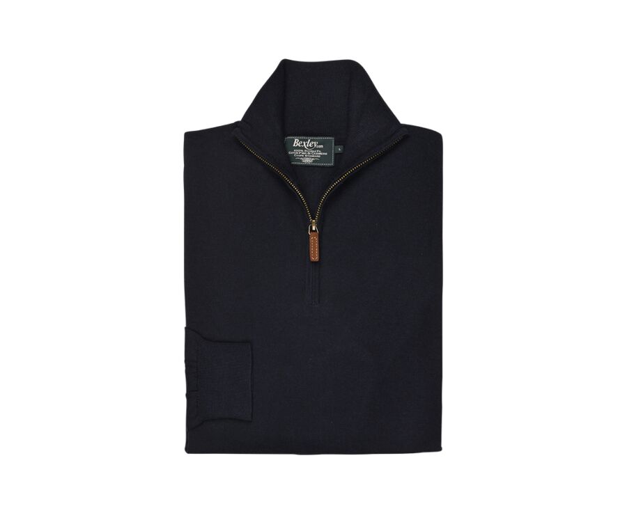 Pull col zippé homme fin coton bio/cachemire Navy - VLAD