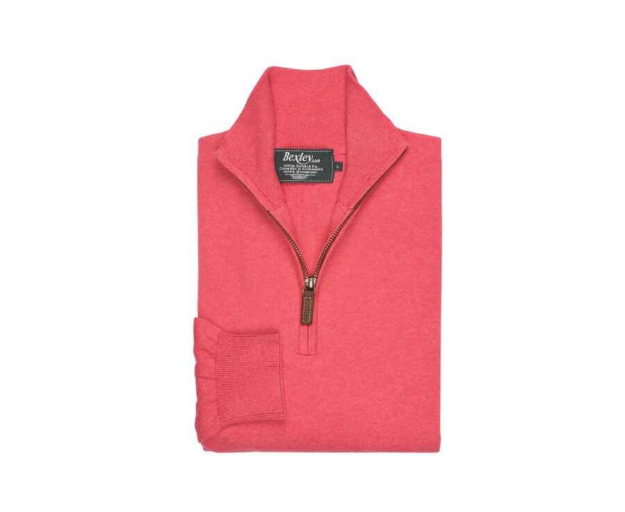 Pull fin homme coton/cachemire col zippé Framboise - VLAD