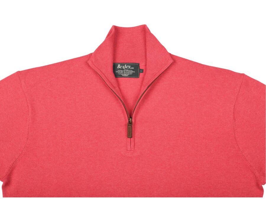 Pull fin homme coton/cachemire col zippé Framboise - VLAD