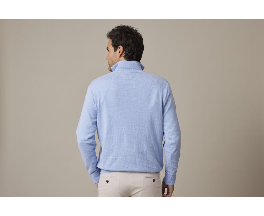 Pull fin homme coton bio/cachemire col zippé Bleu Ciel Chiné - VLAD