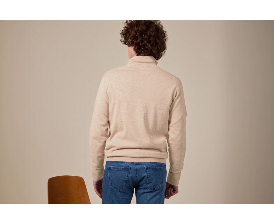 Pull col zippé homme fin coton bio/cachemire Beige Chiné - VLAD