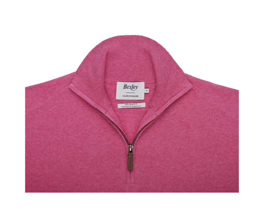 Pull fin homme coton cachemire col zippe Framboise Chine Vlad Bexley