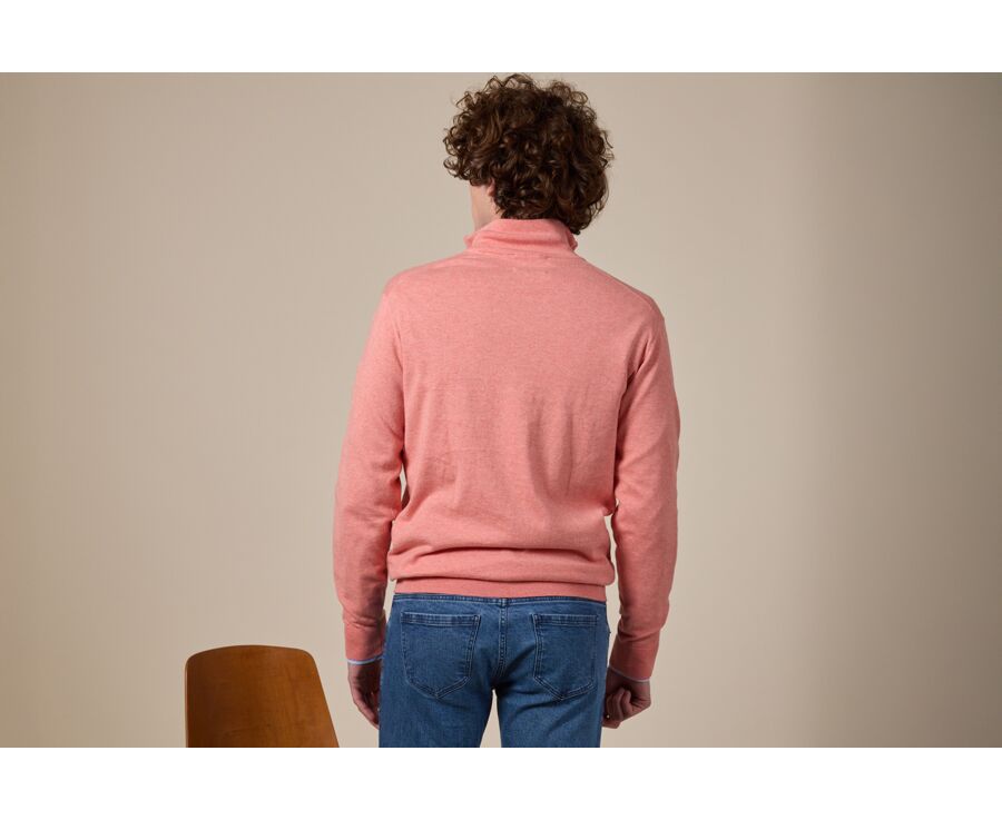 Pull fin homme coton bio/cachemire col zippé Orange Chiné - VLAD