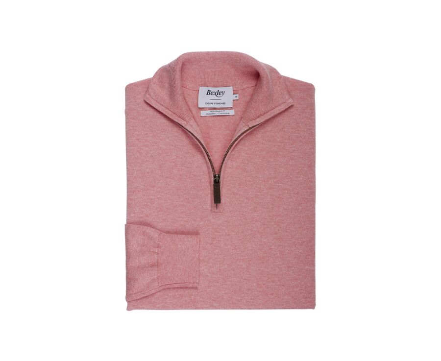 Pull fin homme coton bio/cachemire col zippé Orange Chiné - VLAD