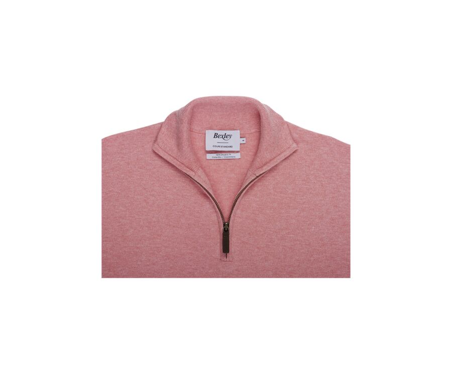 Pull fin homme coton bio/cachemire col zippé Orange Chiné - VLAD