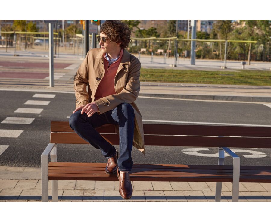 Pull fin homme coton bio/cachemire col zippé Orange Chiné - VLAD