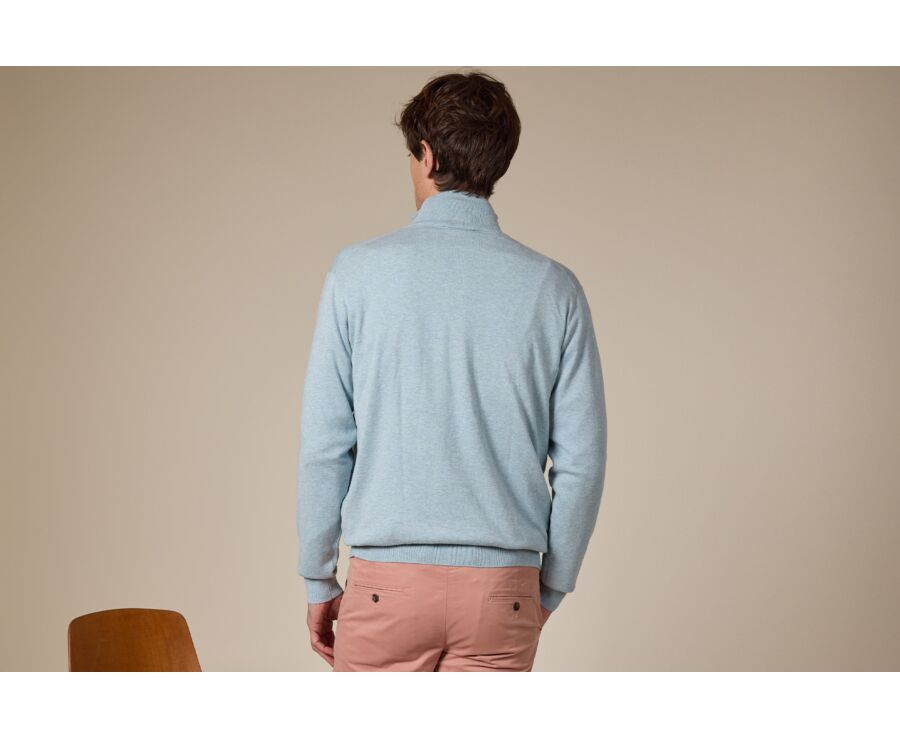 Pull fin homme coton bio/cachemire col zippé Bleu Pastel - VLAD