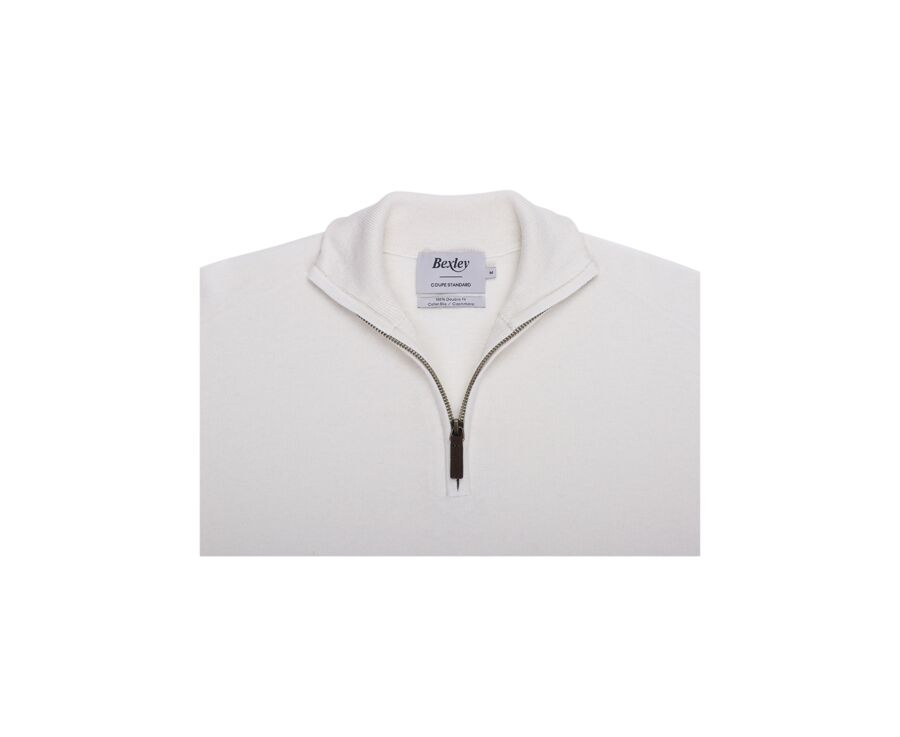 Pull fin homme coton bio/cachemire col zippé Ecru Chiné - VLAD