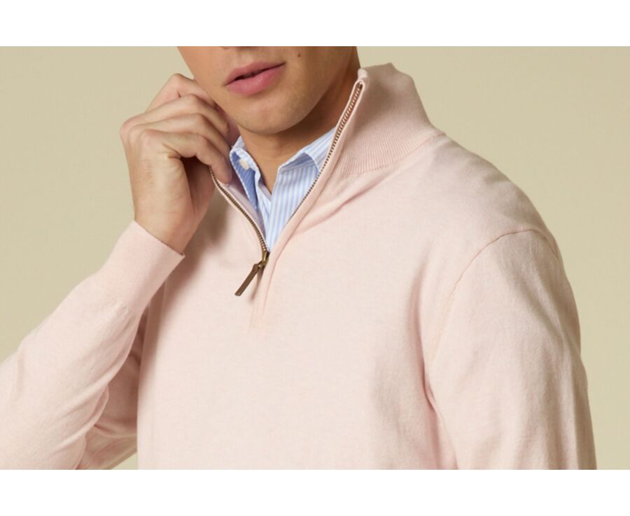 Pull fin homme coton bio/cachemire - Rose Clair Chiné - VLAD
