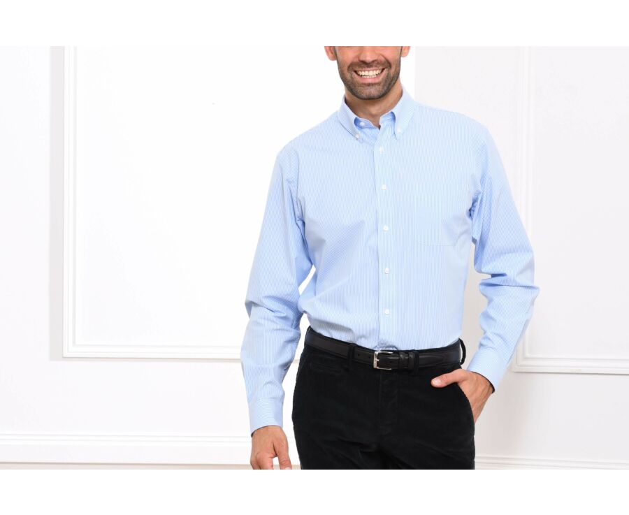Chemise coton bleue à rayures blanches - QUINCY