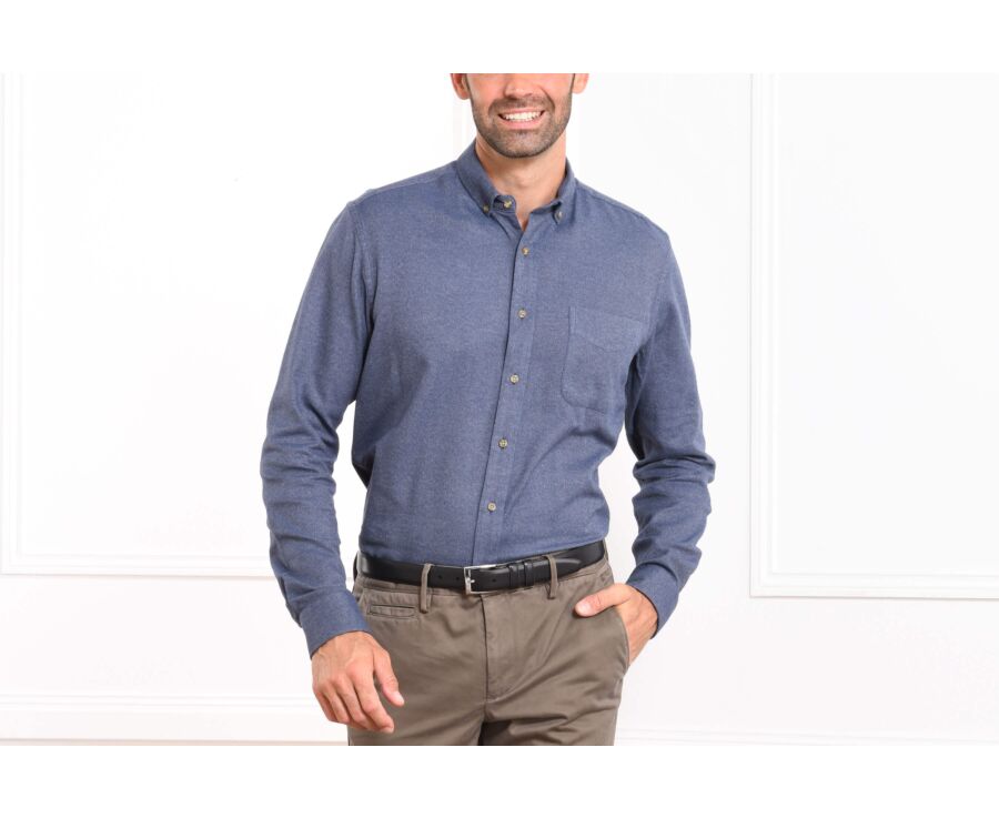 Chemise flanelle bleu denim - Poche poitrine - HARRISON